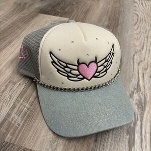 A.LAB trucker hat grey and pink heart with wings
New with tag